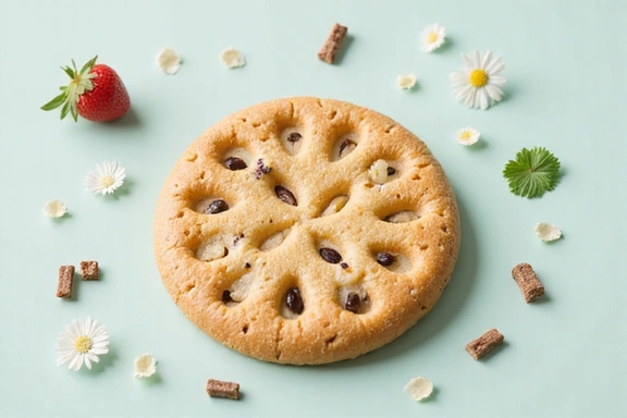 Illustrazione di un cookie digitale con icone di privacy e sicurezza.