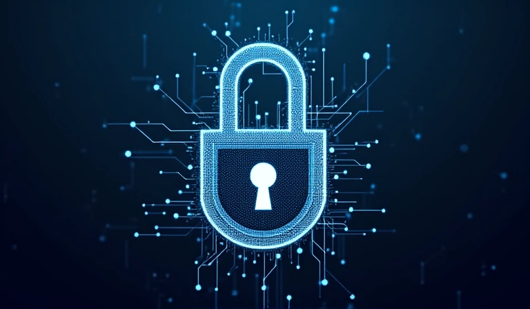 Lucchetto digitale con ingranaggi, che rappresenta la sicurezza cibernetica