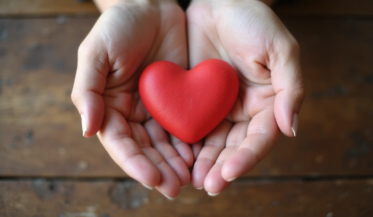 Mani che si stringono a formare un cuore, simboleggiando la fiducia e la protezione